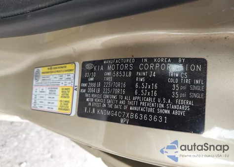 2011 Kia Sedona Lx z USA, uszkodzony, nr VIN KNDMG4C7XB6363631